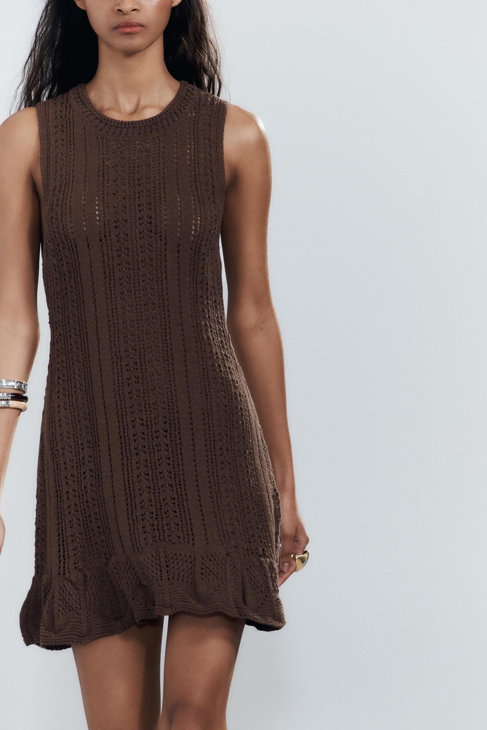 CROCHET KNIT MINI DRESS Product Image