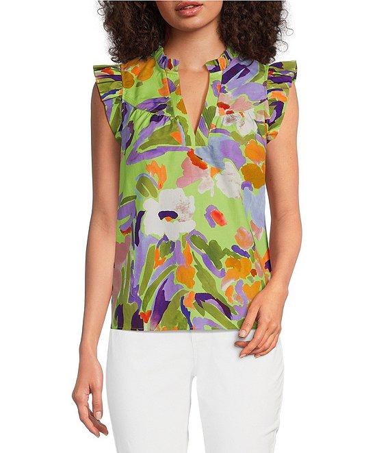 tyler boe Piper Floral Split Ruffle V-Neck Flutter Sleeve Top Product Image
