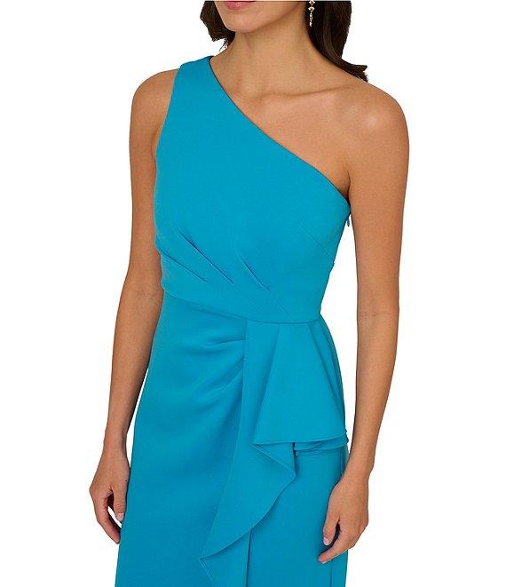 Adrianna Papell One Shoulder Ruffle Front Scuba Crepe Column Gown Product Image