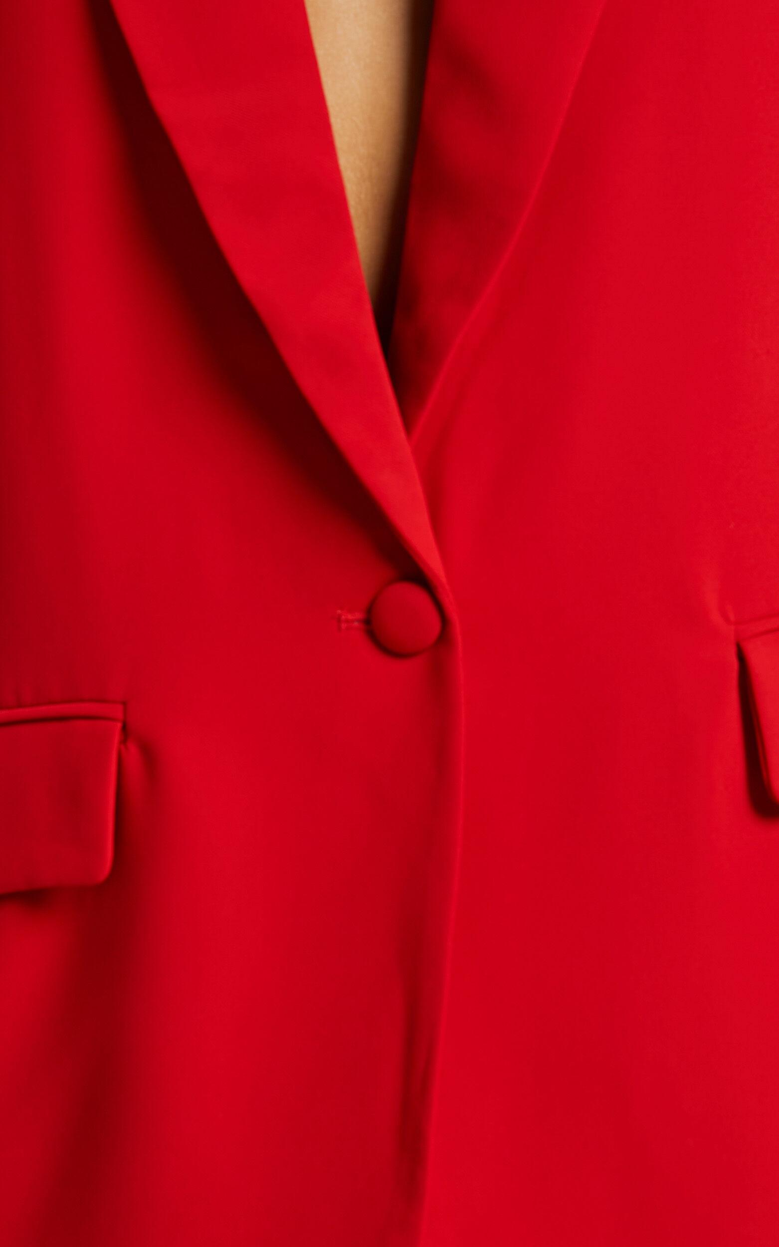 Michelle Blazer - Oversized Plunge Neck Button Up Blazer in Red Product Image