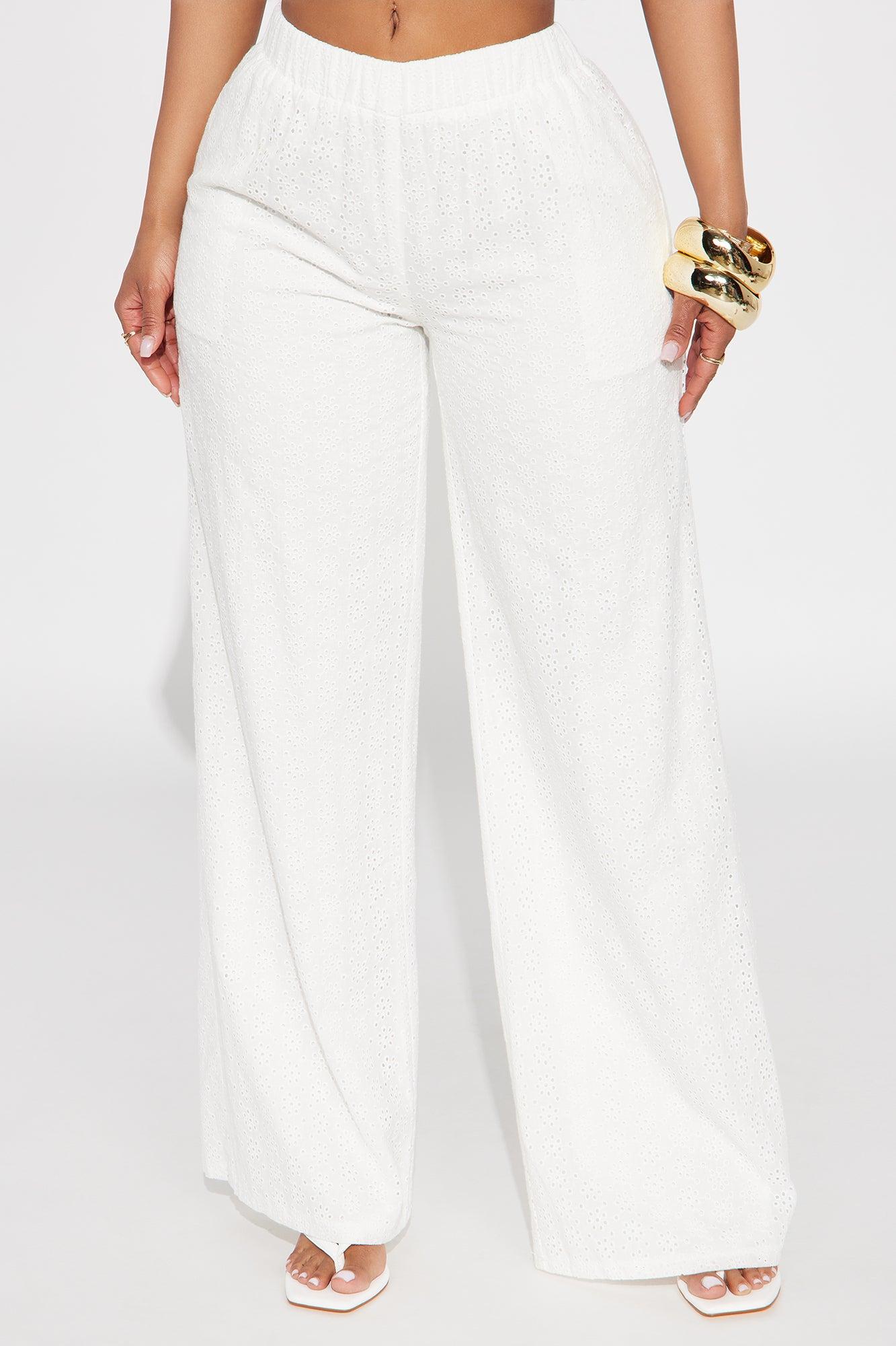 Emery Eyelet Textured Wide Leg Pant - White Product Image