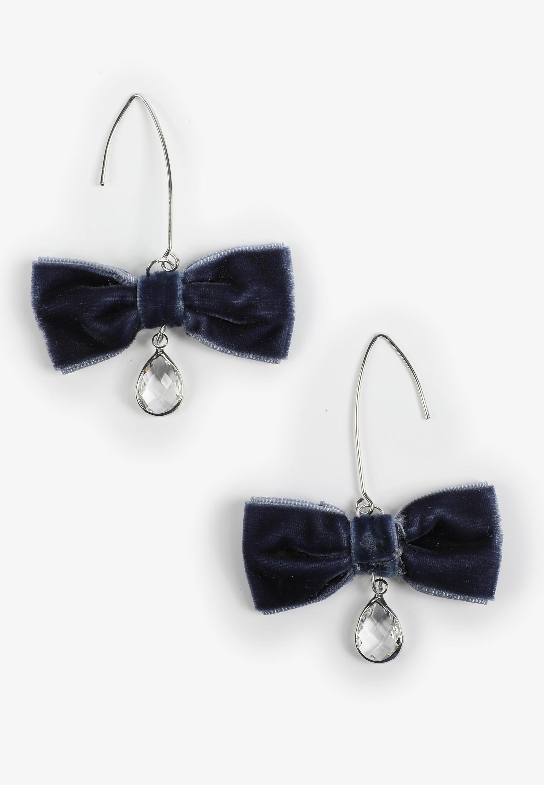 Navy Velvet Bow Earrings Product Image