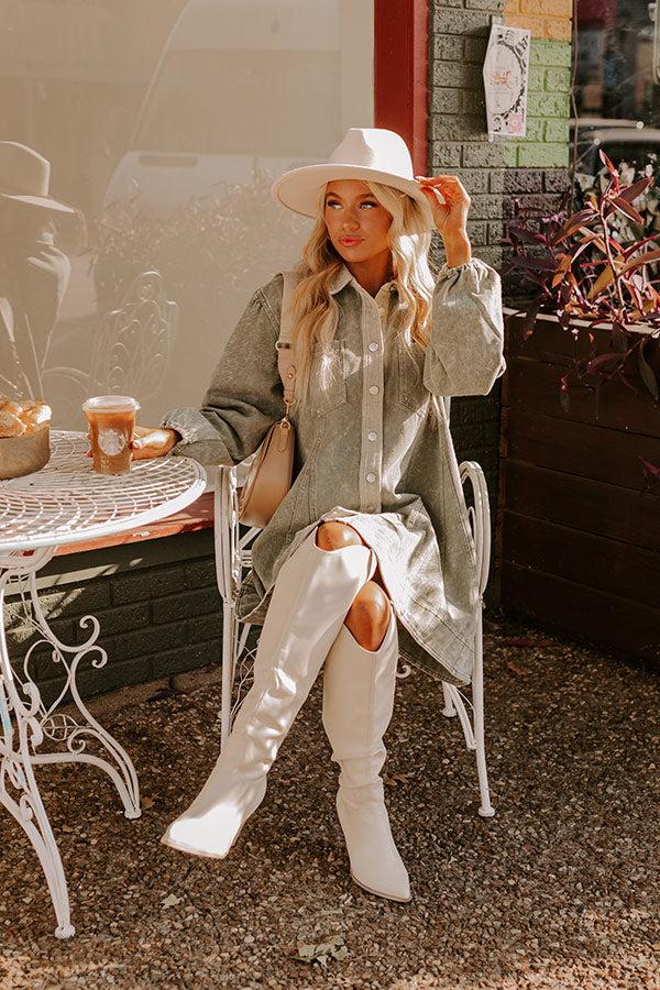 Afternoon Date Denim Mini Dress in Sage Product Image