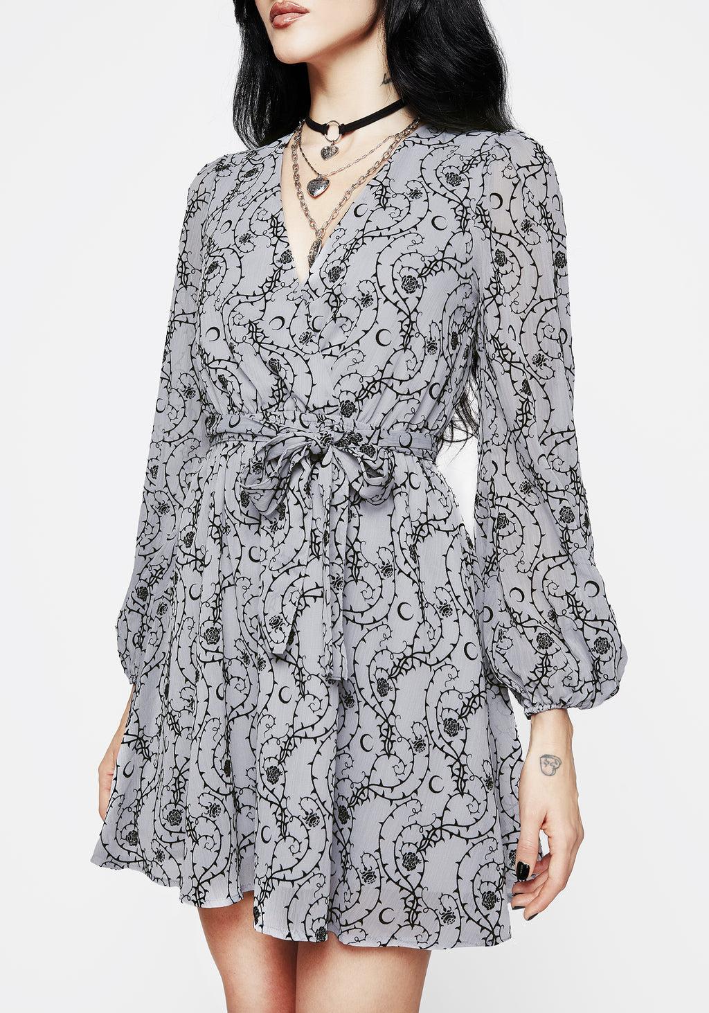 Rosethorn Flocked Velour Chiffon Faux Wrap Mini Dress - Blue Product Image