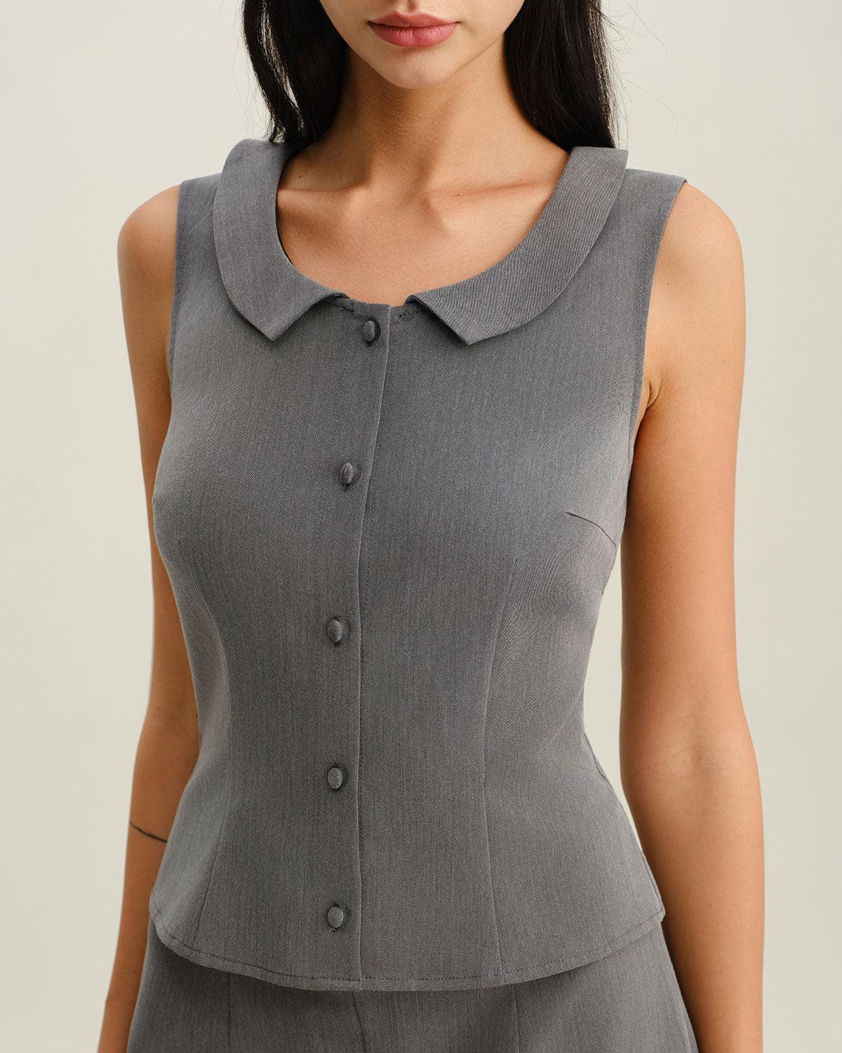 Grey Collared Button Tank Top Product Image