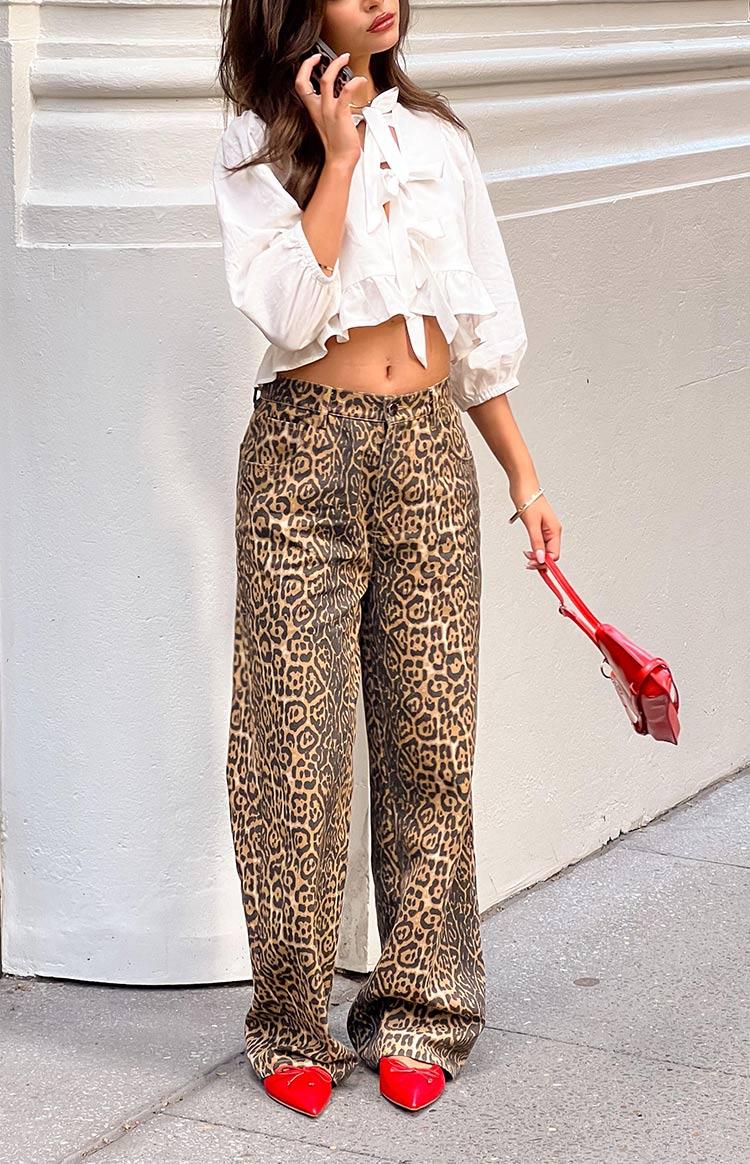 Brunet Leopard Print Straight Leg Jeans Girls Product Image