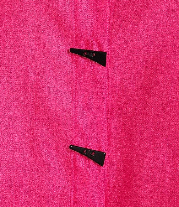 Multiples Plus Size Shimmer Woven Printed Point Collar 3/4 Turn Up Cuff Sleeve Hi-Low Hem Button Front Shirt Product Image