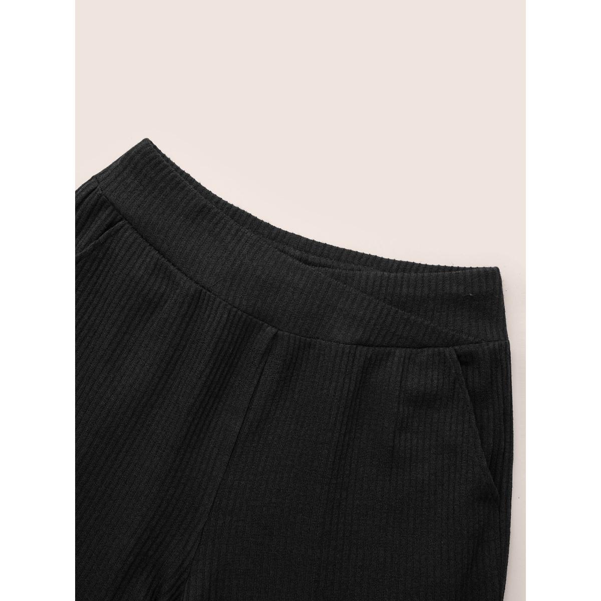 Plus Size Rib Knit Wideband Waist High Rise Pants Women Black Casual High Rise Dailywear Pants BloomChic 26/4X Product Image