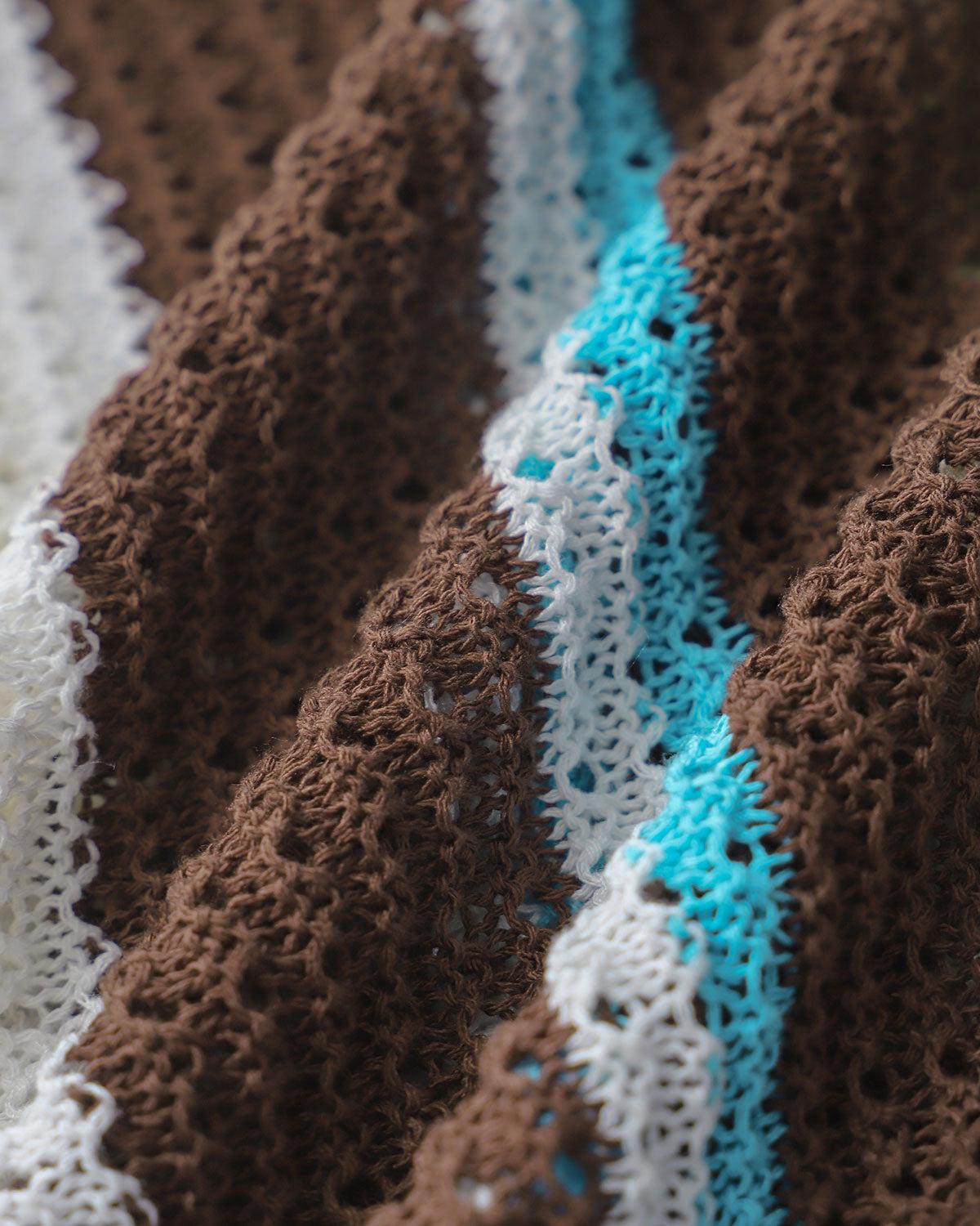 Striped Round Neck Crochet Blouse Product Image