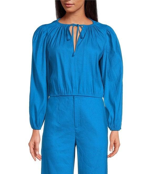 Gianni Bini Camilla Boat Neck Long Sleeve Pullover Woven Linen Blouse Product Image