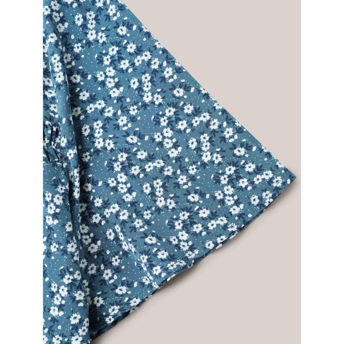 Plus Size Aegean Floral Ruffle Sleeve Gathered Round Neck Blouse Women Leisure Short sleeve Round Neck Casual Blouses BloomChic 10/M Product Image