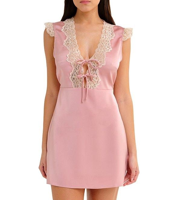 Rumored V-Neck Tie Front Honeycomb Mini Dress Product Image