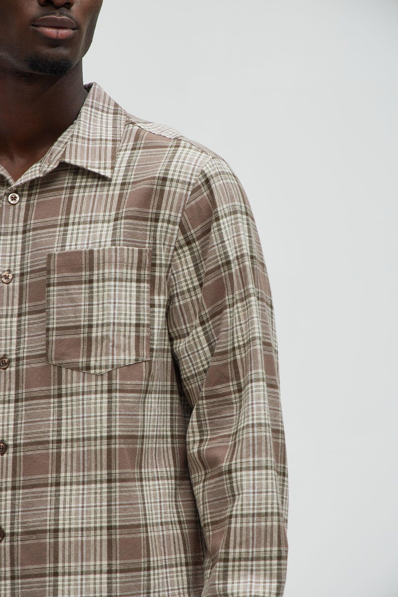 Delano Cropped Plaid Shirt - Taupe/combo Male Product Image