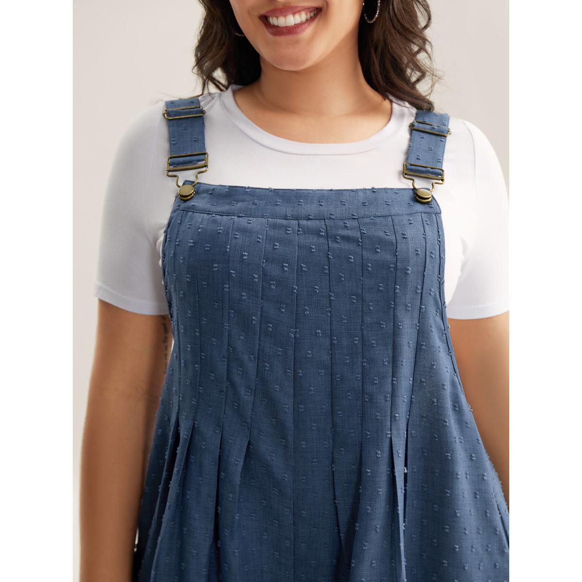 Plus Size Mediumblue Textured Plicated Detail Overall Straps Jumpsuit Women Leisure Sleeveless Square Neck Casual Loose Jumpsuits BloomChic 26/4X Product Image