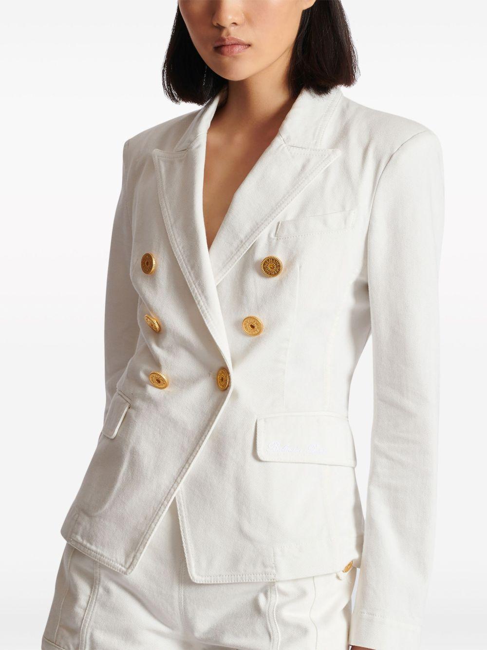 BALMAIN Double-breasted Structured Denim Blazer With Peak Lapel In White Product Image