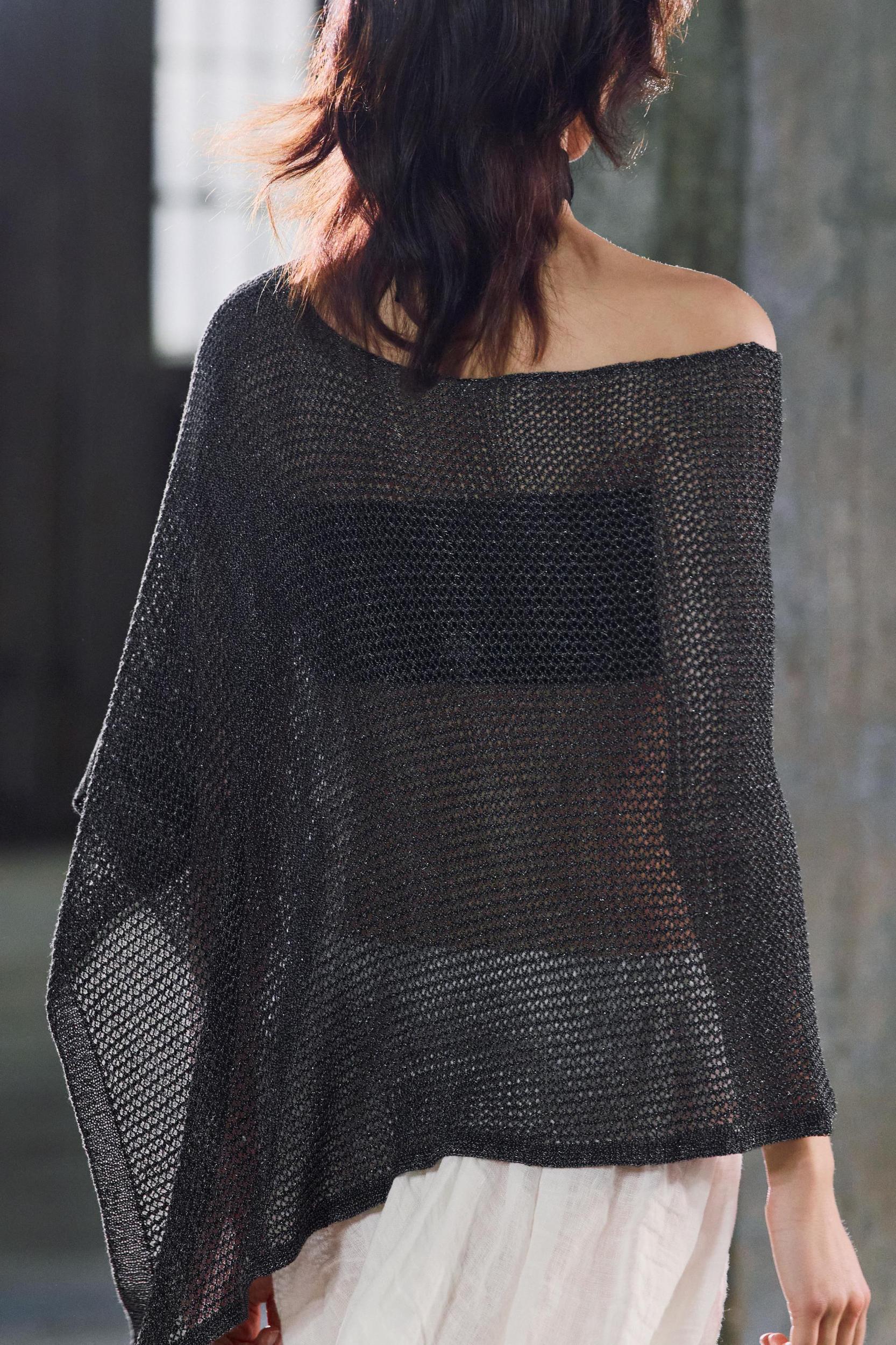 METALLIC THREAD CUT-OUT KNIT CAPE Product Image