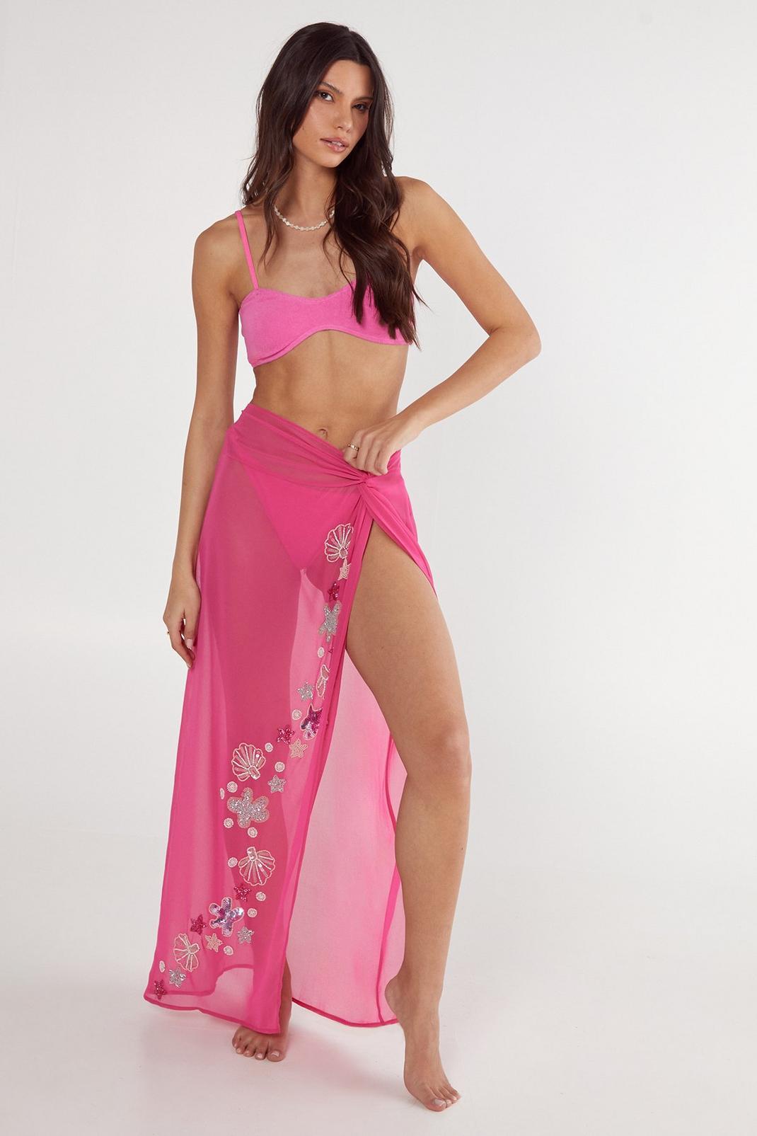 Embellished Shell Knot Front Maxi Beach Skirt Product Image