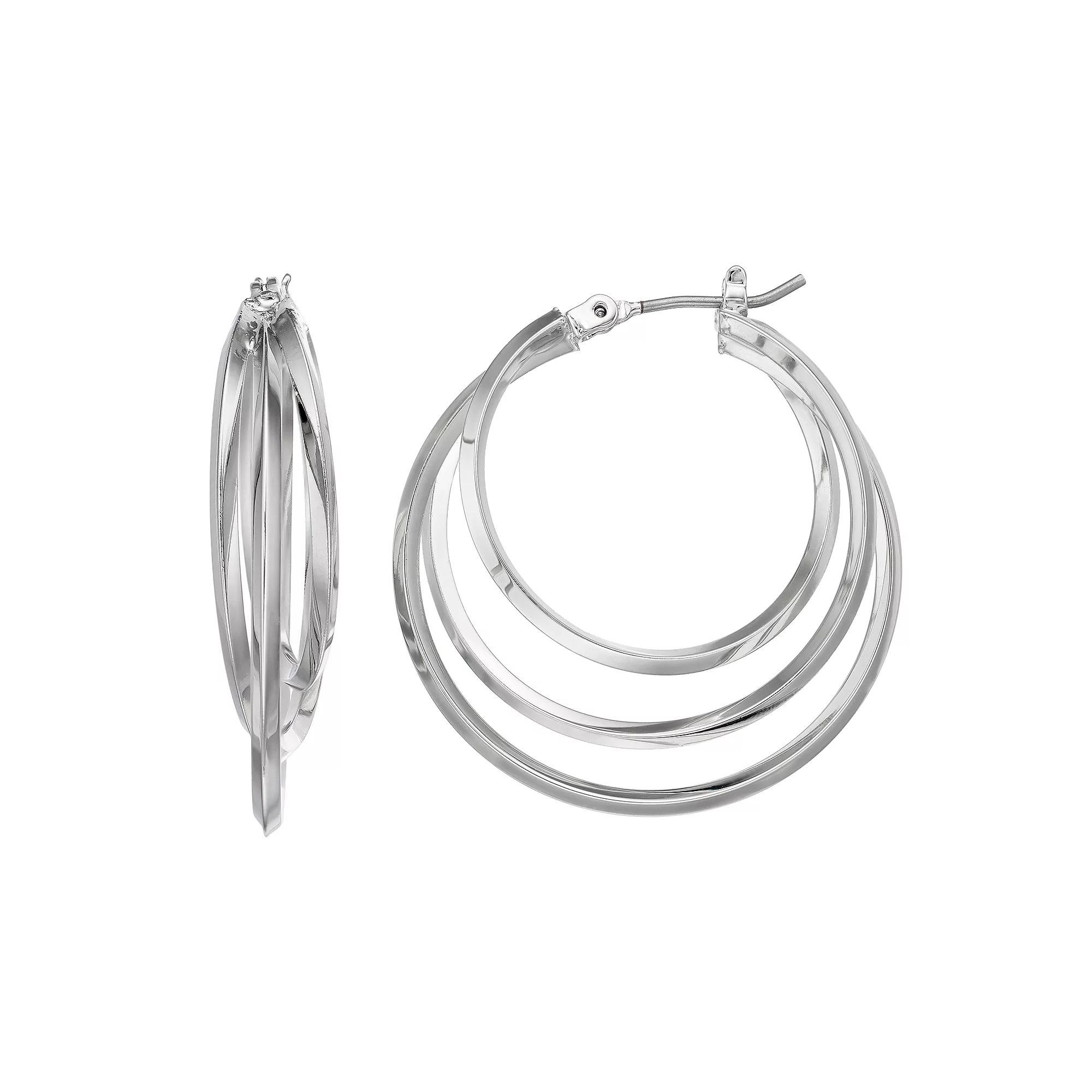 Simply Vera Vera Wang Tiered Nickel Free Triple Hoop Earrings, Women's, Silver Tone Product Image