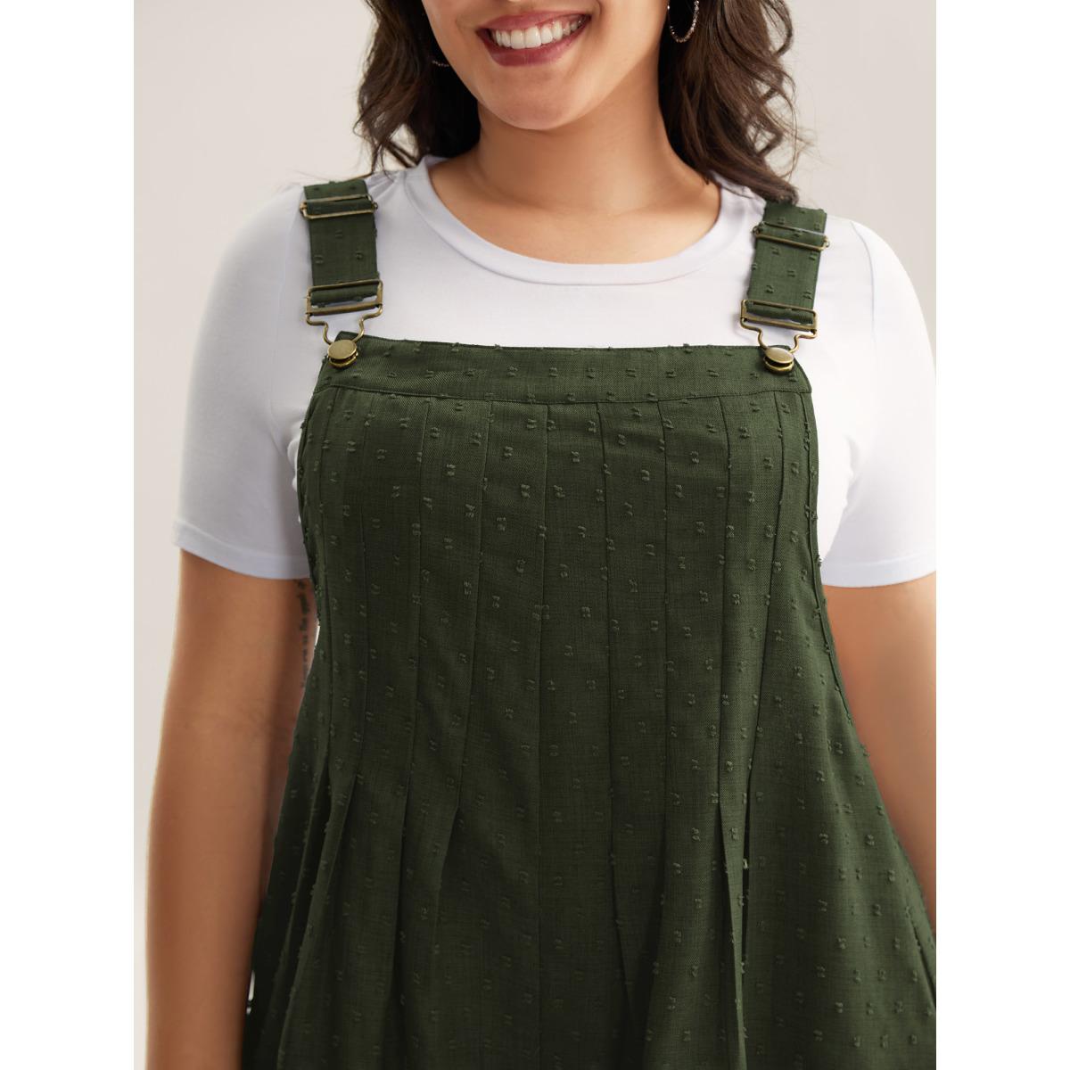 Plus Size ArmyGreen Textured Plicated Detail Overall Straps Jumpsuit Women Leisure Sleeveless Square Neck Casual Loose Jumpsuits BloomChic 12/L Product Image