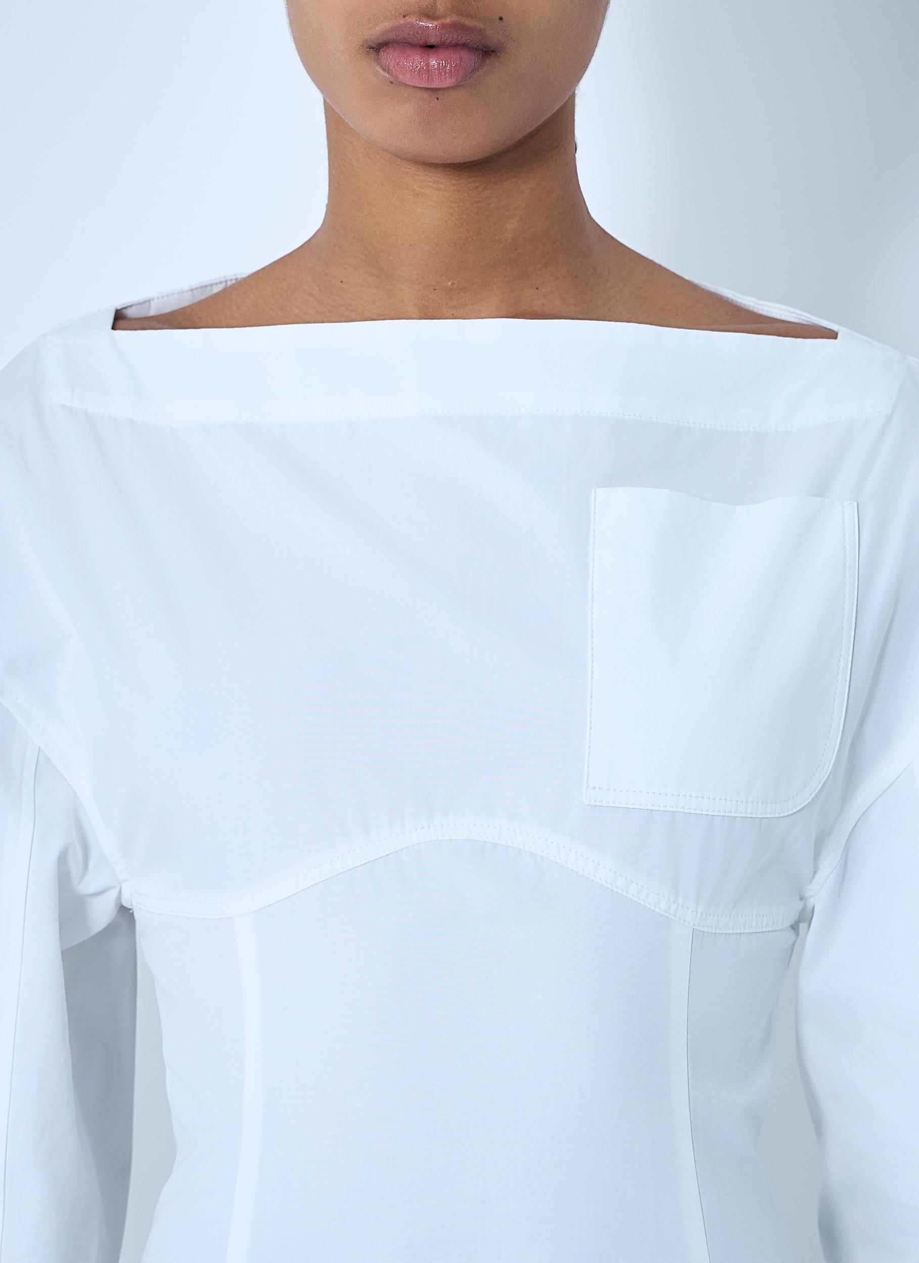 JACQUEMUS La Casaco Long Sleeve Cotton Shirtdress In White Product Image