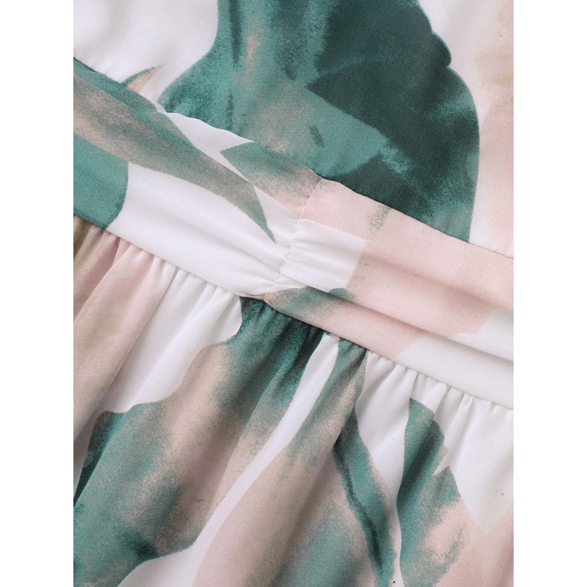 Plus Size Sheer Chiffon Shirred Pockets Midi Dress Malachitegreen Women Resort Gathered V-neck Elbow-length sleeve Curvy BloomChic 28/5X Product Image