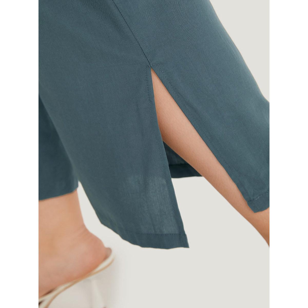 Plus Size Supersoft Essentials Solid Patched Pocket Split Side Pants Women Indigo Elegant Straight Leg High Rise Dailywear Pants BloomChic 30/6X Product Image