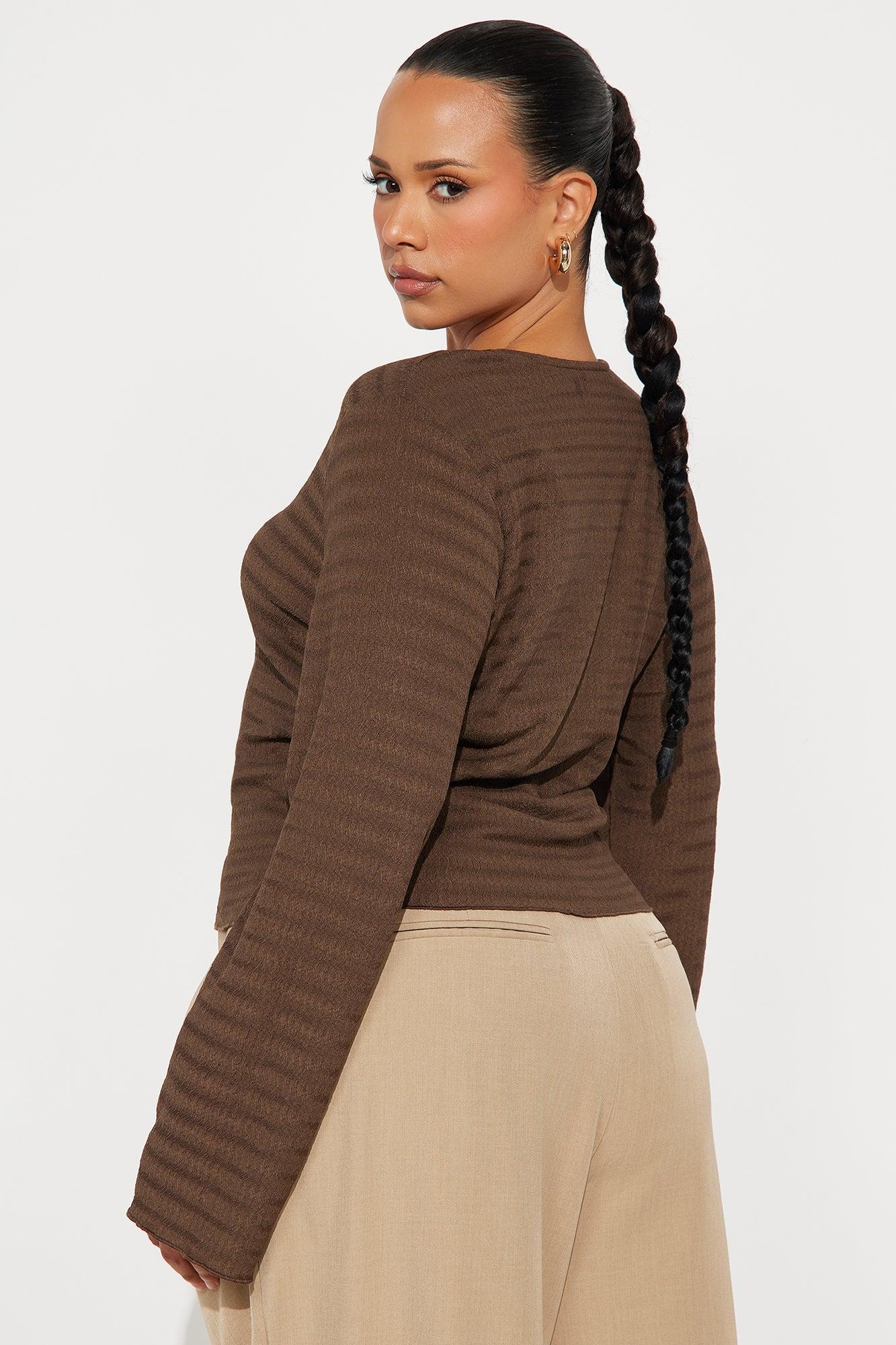 Aubree Button Up Long Sleeve Top - Chocolate Female Product Image