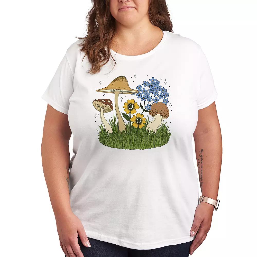 Plus Colorful Mushrooms and Flowers Graphic Tee, Women's,  Product Image