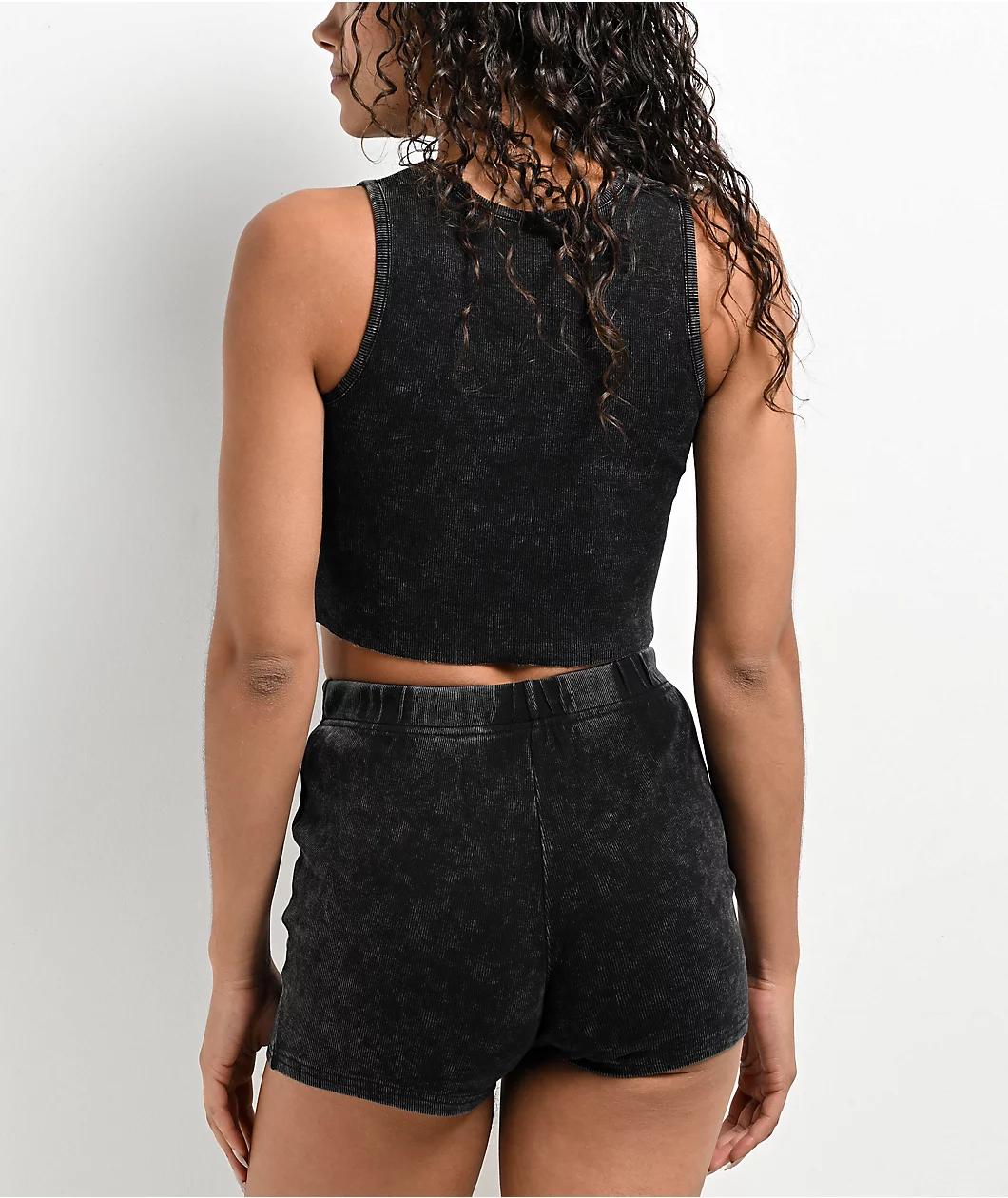 Zine Tawney Ribbed Black Wash Crop Tank Top Product Image
