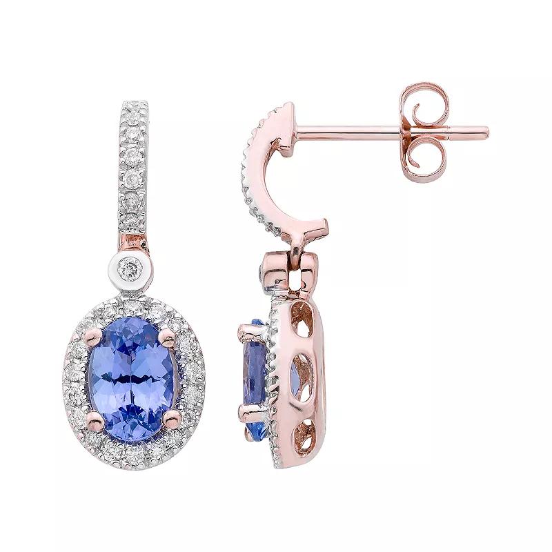 14k Rose Gold Tanzanite & 1/4 Carat T.W. IGL Certified Diamond Oval Earrings, Women's, White Product Image