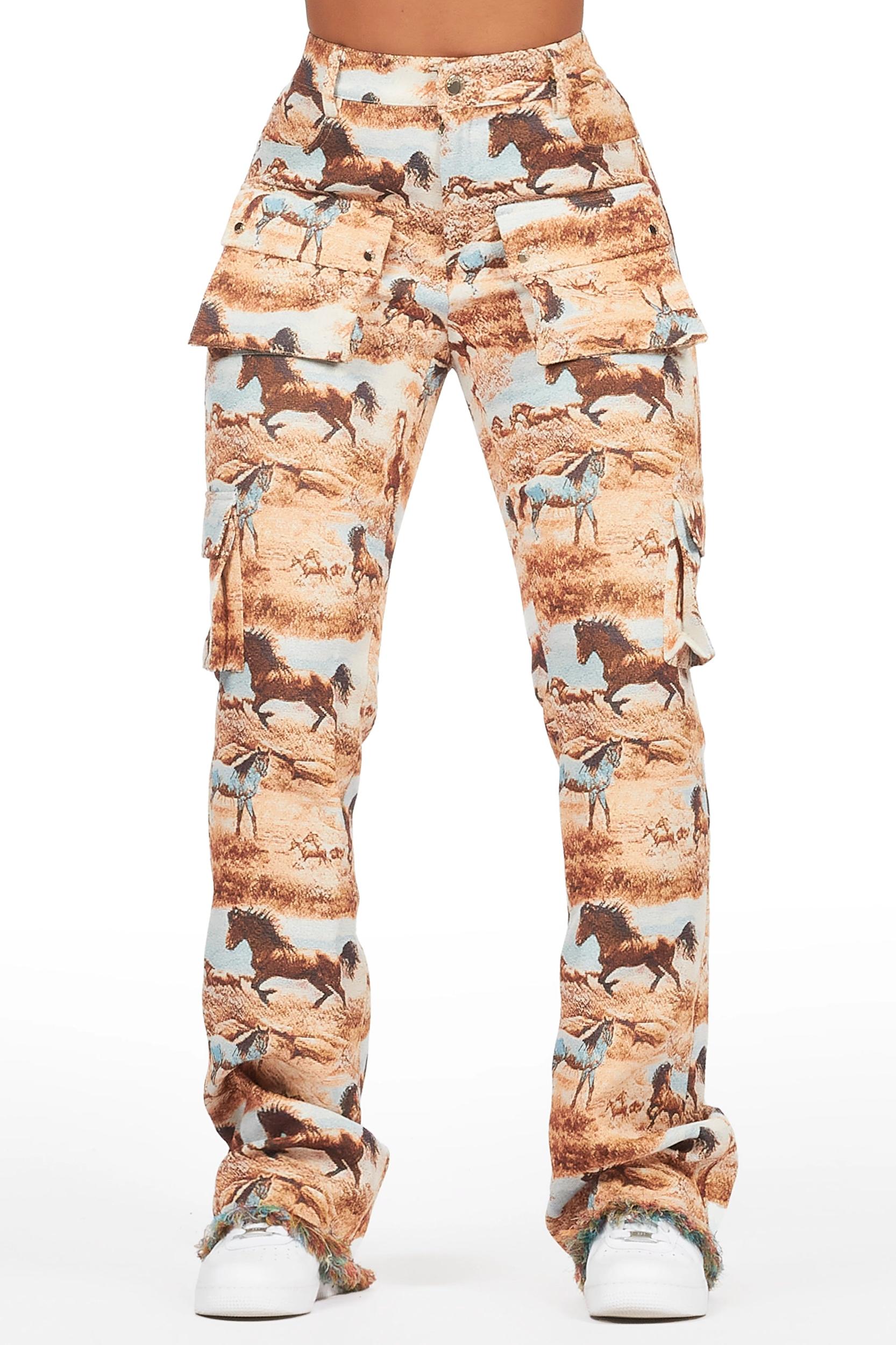 Denea Beige Cargo Tapestry Pant Female Product Image