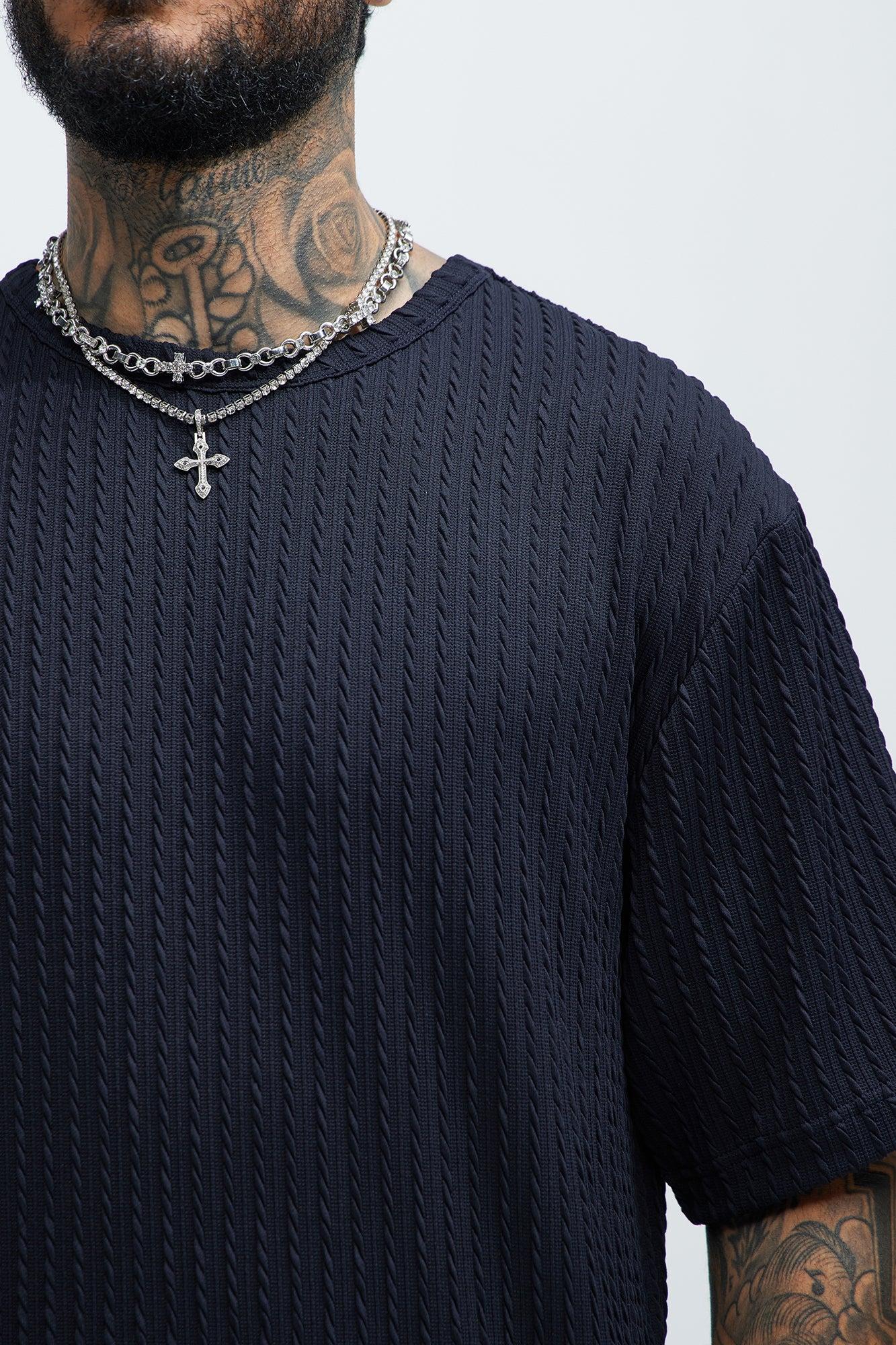 Rope Textured Relaxed Tee - Navy Product Image