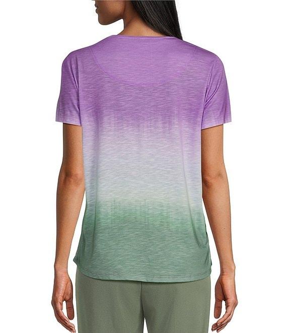 Allison Daley Embellished Ombre Print Short Sleeve Crew Neck Knit Top Product Image