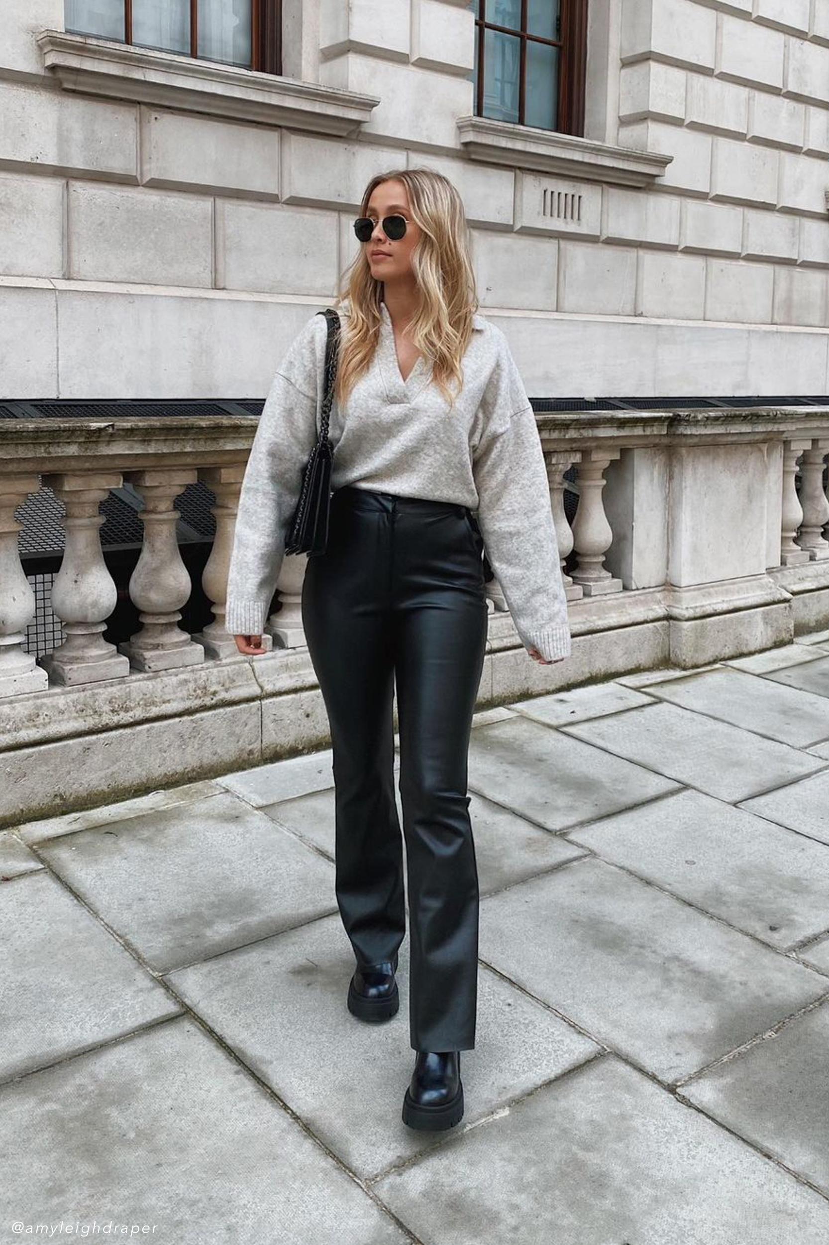 Tyra Straight Leg Faux Leather Pants - Black Product Image