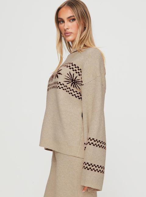Anok Graphic Sweater Cream / Brown Product Image