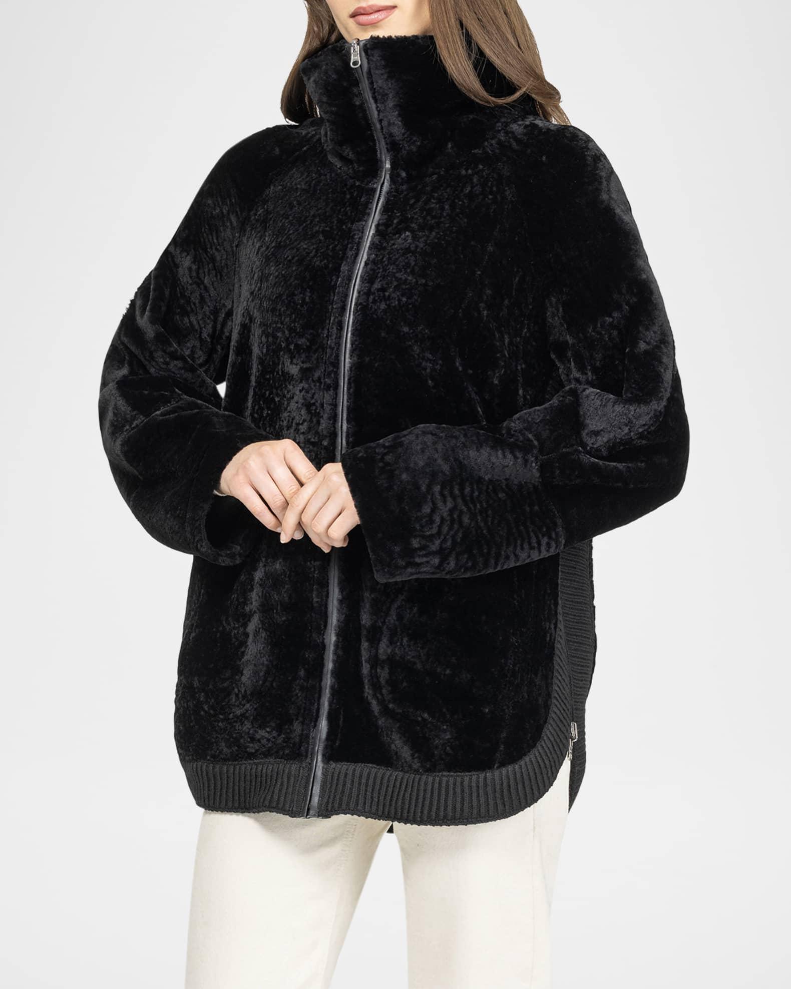 Textured Shearling Lamb Zip Jacket Product Image
