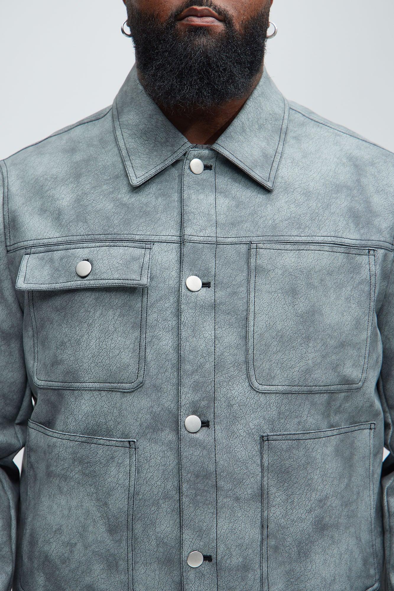 Ellis Faux Leather Jacket - Grey Product Image