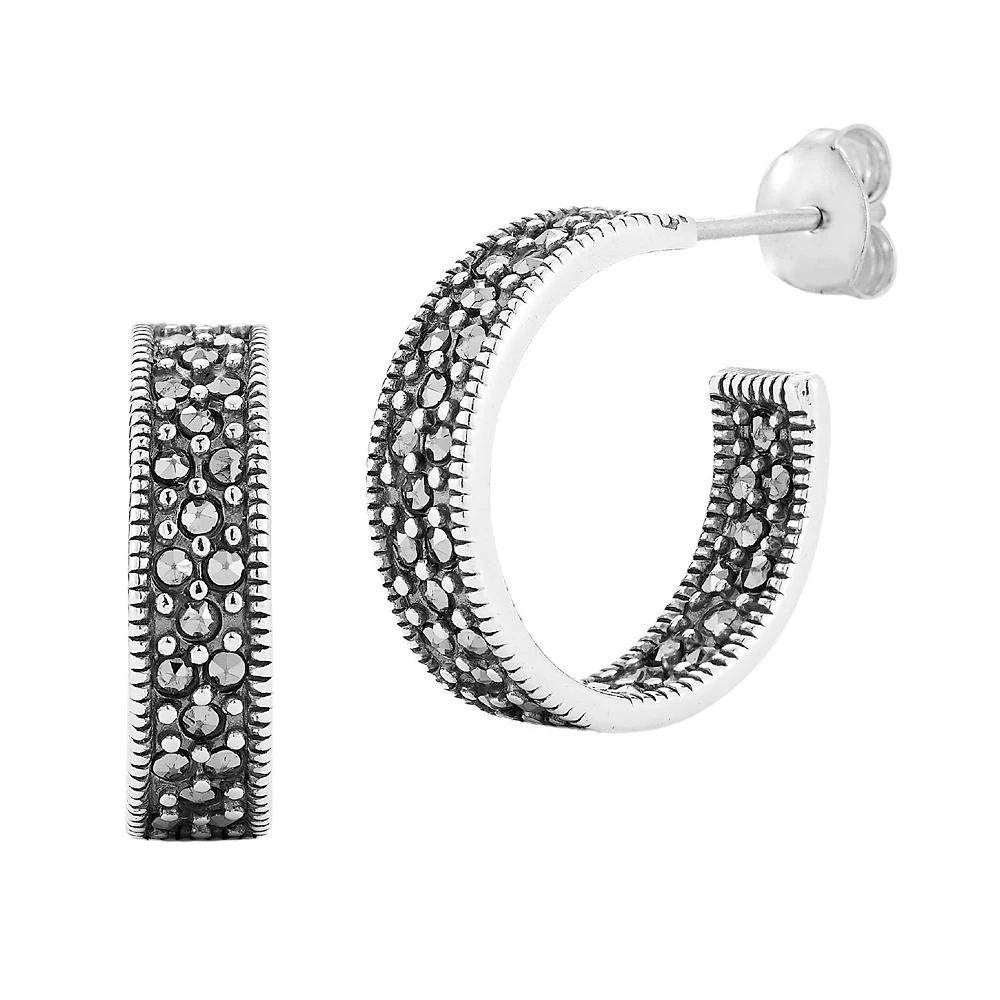 Sunkissed Sterling Sterling Silver Oxidized Flat Cubic Zirconia Small Hoop Earrings, Women's, Silver Tone Product Image