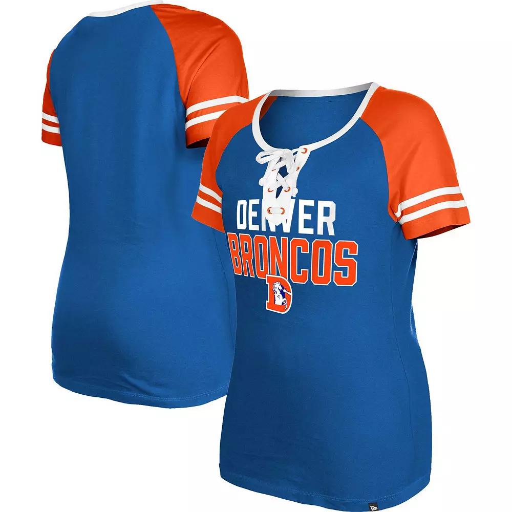 Women's New Era Royal Denver Broncos Throwback Raglan Lace-Up T-Shirt,  Product Image
