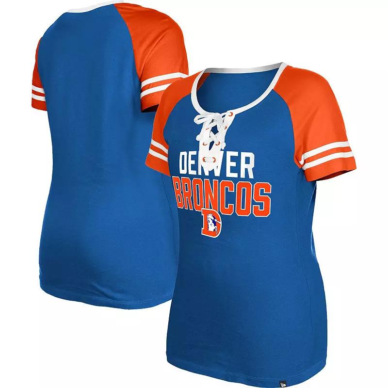Women's New Era Royal Denver Broncos Throwback Raglan Lace-Up T-Shirt,  Product Image