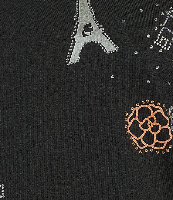 KARL LAGERFELD PARIS Knit Jersey Embellished Crew Neck Short Sleeve Tee Product Image