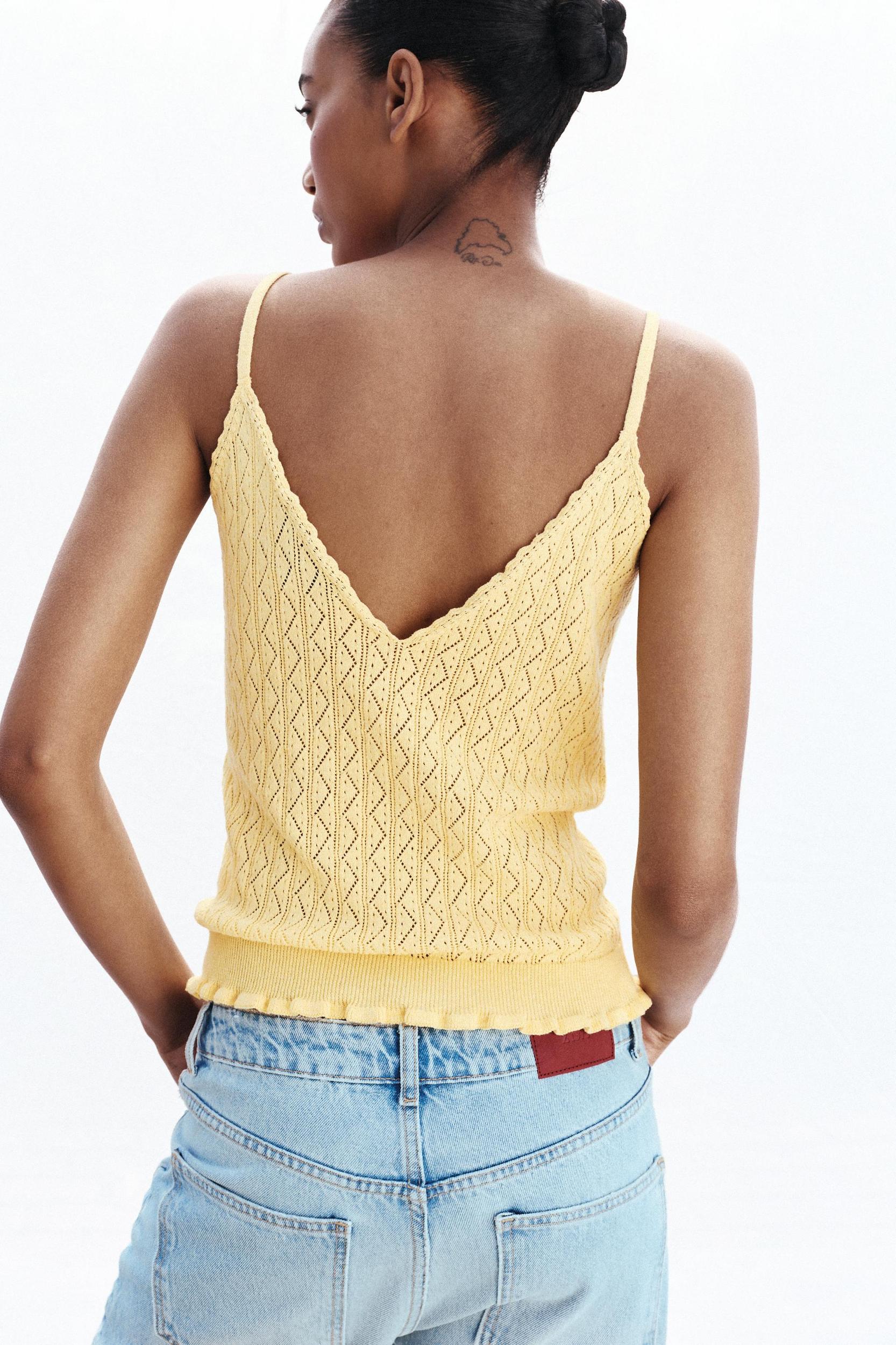 POINTELLE KNIT RUFFLED TOP Product Image