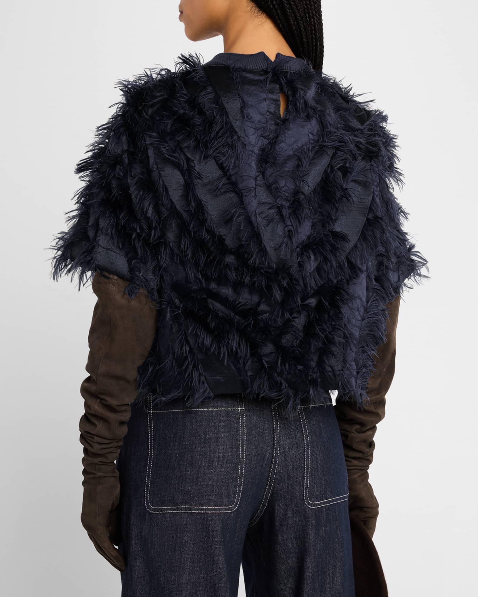 Short-Sleeve Fringe Fil Coupé Jacquard Blouse Product Image