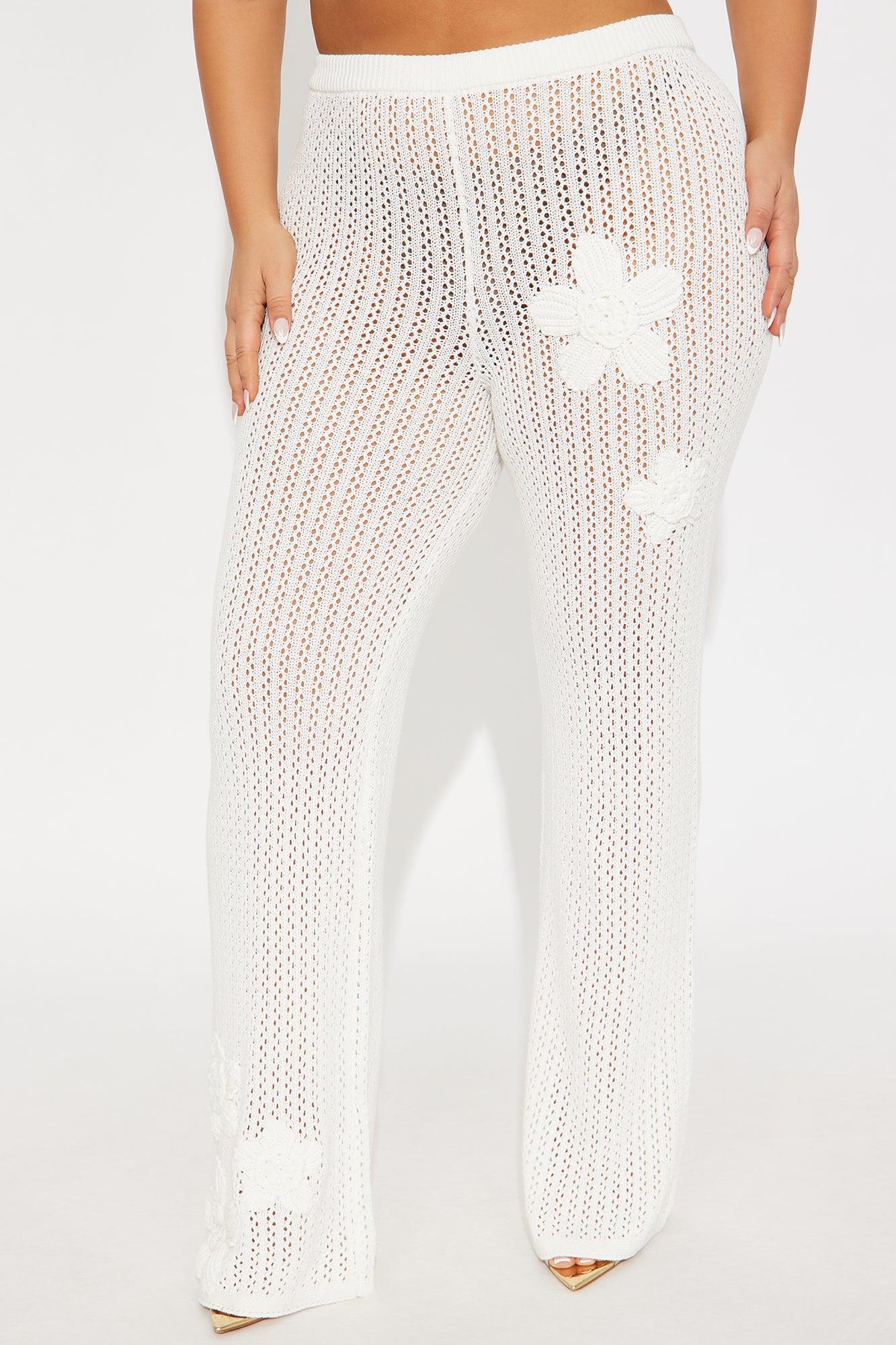 Island Breeze Embroidered Crochet Flare Pant - Cream Female Product Image