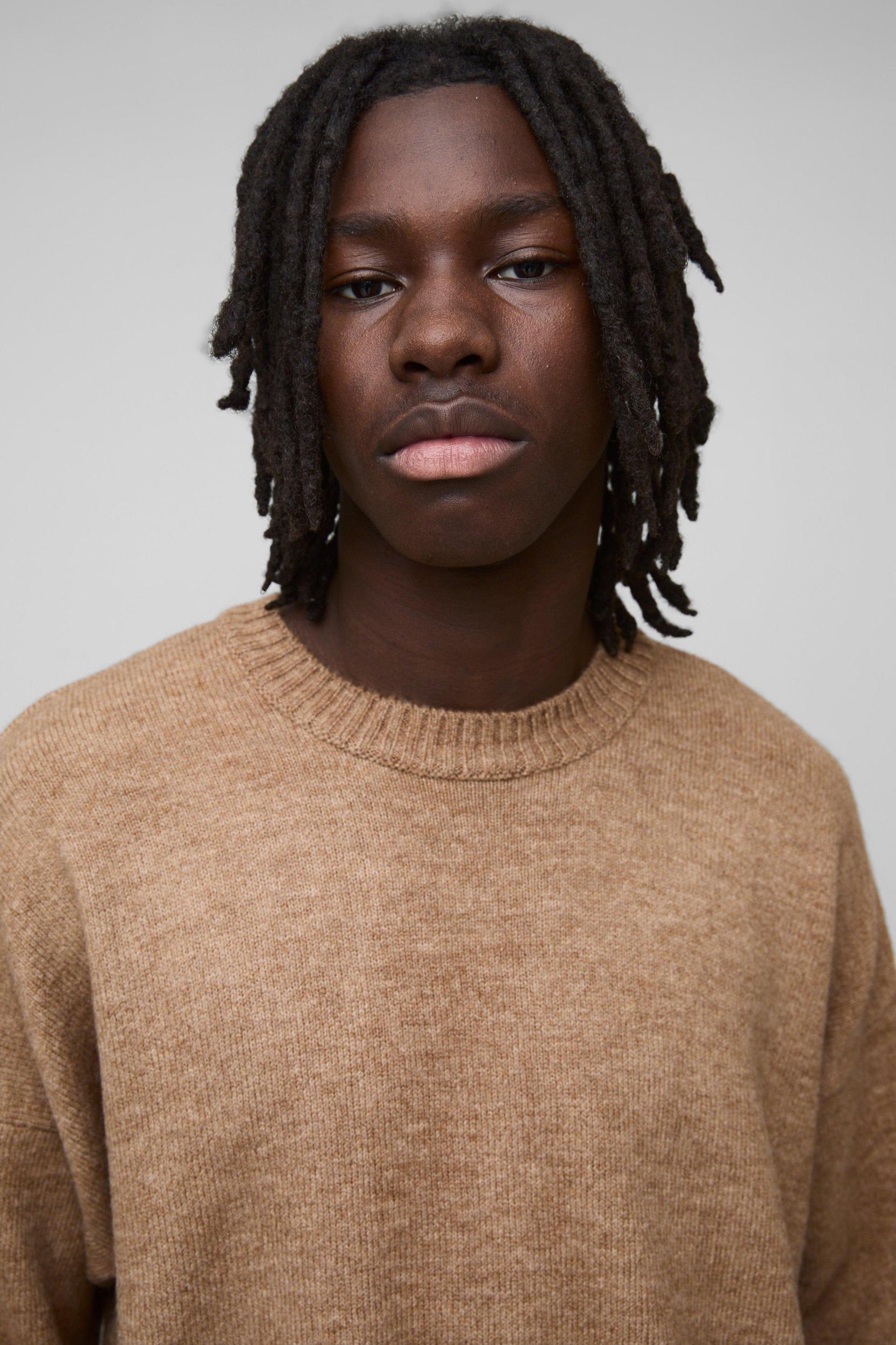 Oversized Boxy Extended Neck Brushed Knit Sweater | boohooMAN USA Product Image