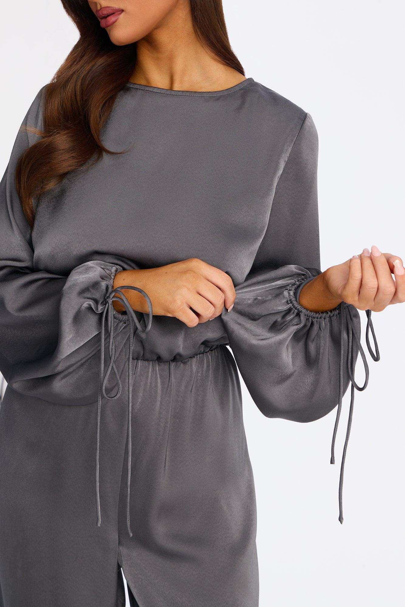 Shayla Satin Jogger Jumpsuit - Charcoal Female Product Image
