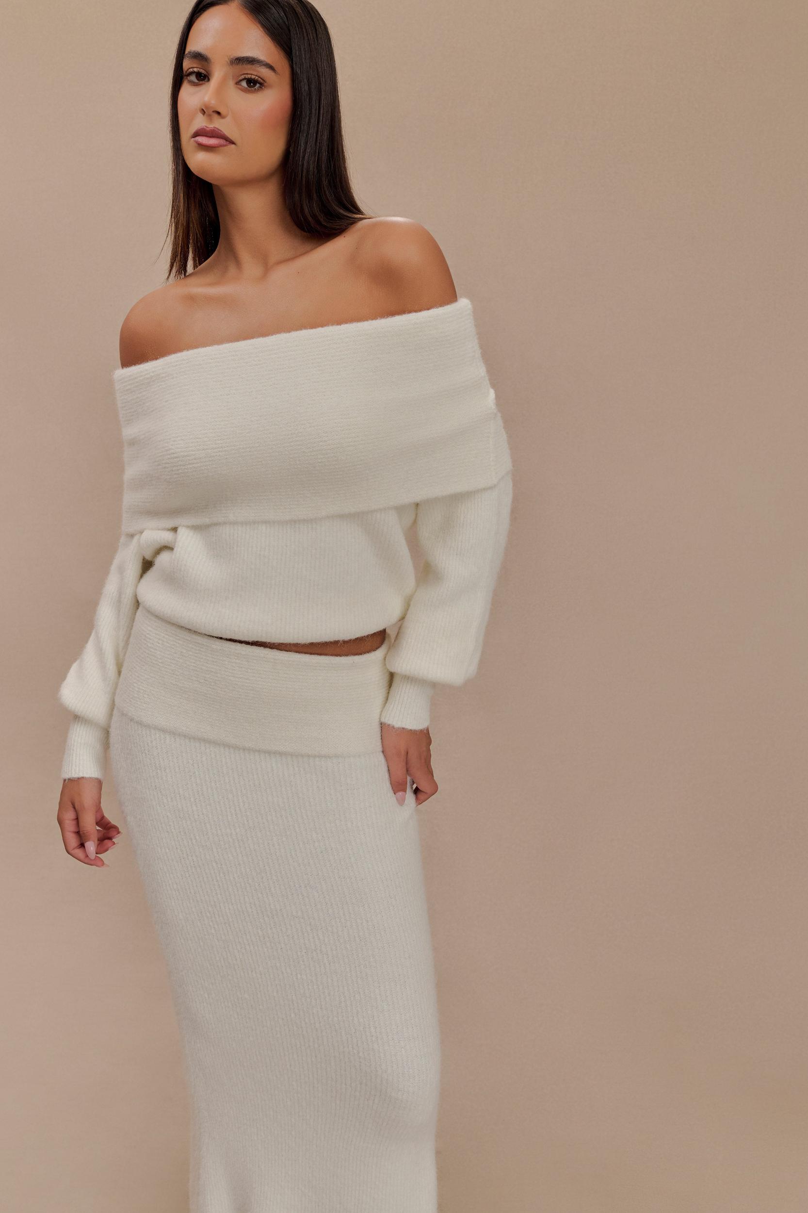 Charlotte Knit Maxi Skirt With Overlay - Ivory Product Image