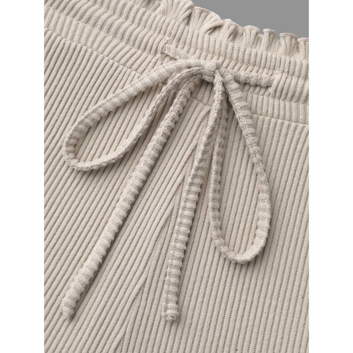 Plus Size Solid Drawstring Fit Stretch Pants Women Apricot Casual Wide Leg Mid Rise Everyday Pants BloomChic 12/L Product Image