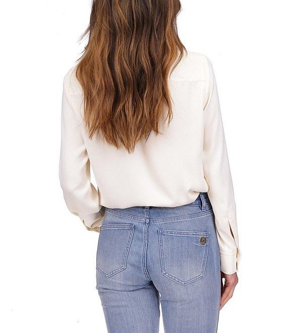 MICHAEL Michael Kors Astor Stud Collar Long Sleeve Button-Front Top Product Image