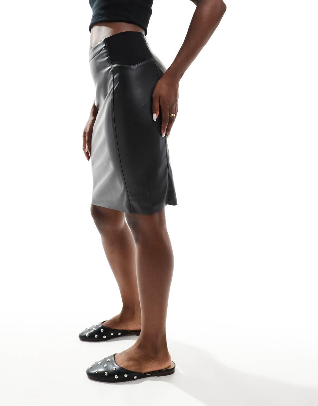 Vero Moda high waist stretch faux leather mini skirt in black Product Image